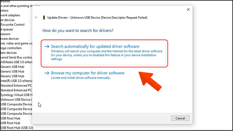 Chọn Search automatically for updated driver software.